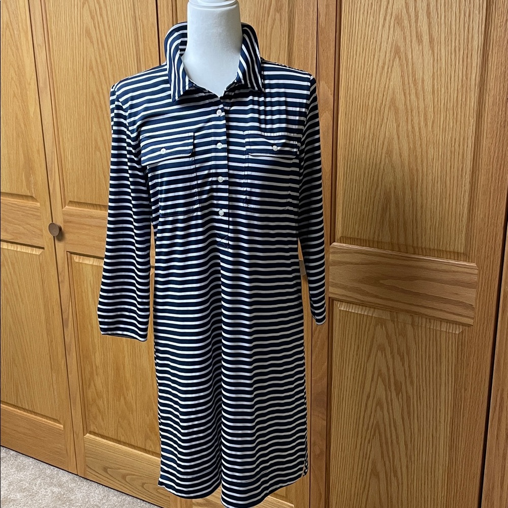 Vineyard Vines Navy and White Striped Dress in Performance Material